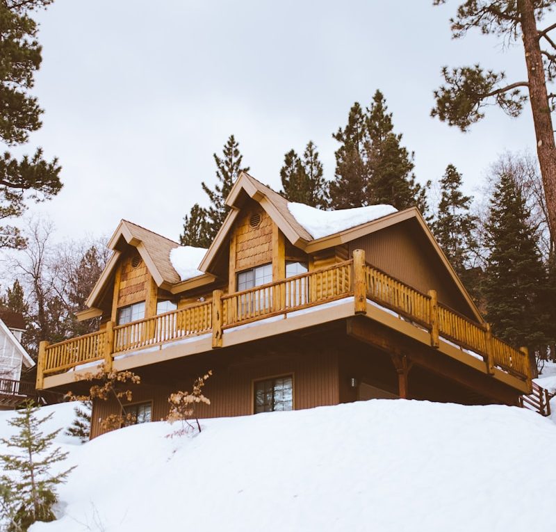 brown house covered and surrounded by snow